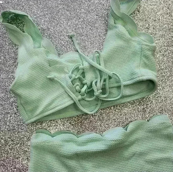 NWOT  High Waisted Swimsuits for Women Scalloped size med - Picture 5 of 5